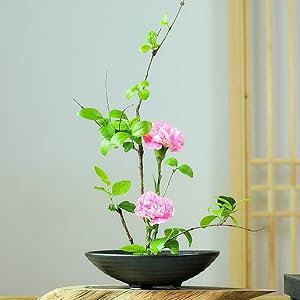 Amazon.co.jp: 水盤 生花用の花器 陶器 セラミックス ブラック 花瓶
