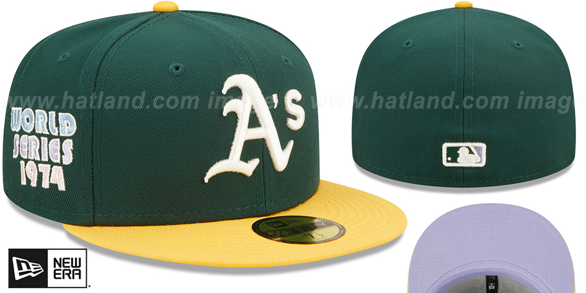 Oakland Athletics 1974 WS POP-SWEAT Green-Gold-Lavender Fitted Ha