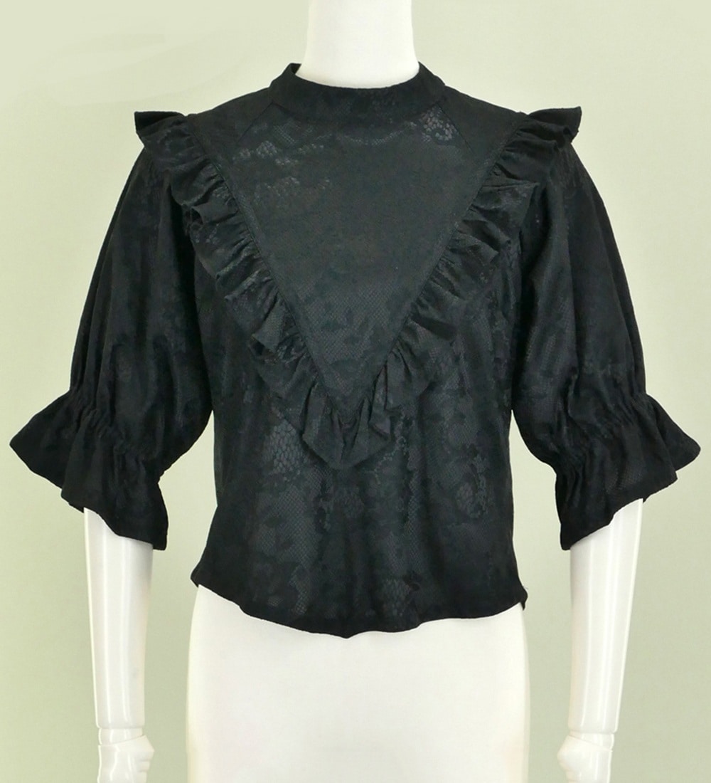 フラダンス フリル総レース ブラウス ブラック L 1833L