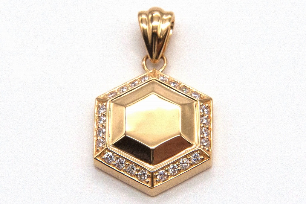 宝石K18 ヘキサゴンダイヤペンダントトップ ダイヤ：0.17ct サイズ：縦