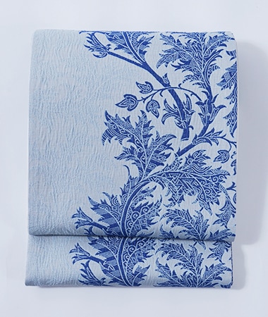 正絹袋帯 正絹袋帯 華翔苑 藤本仁 ふくらし織 アールヌーヴォー ブルー