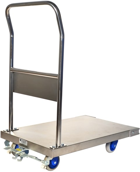 金沢車輌 小型静音ステンレス台車 ハンドル固定式 フットブレーキ付SUS