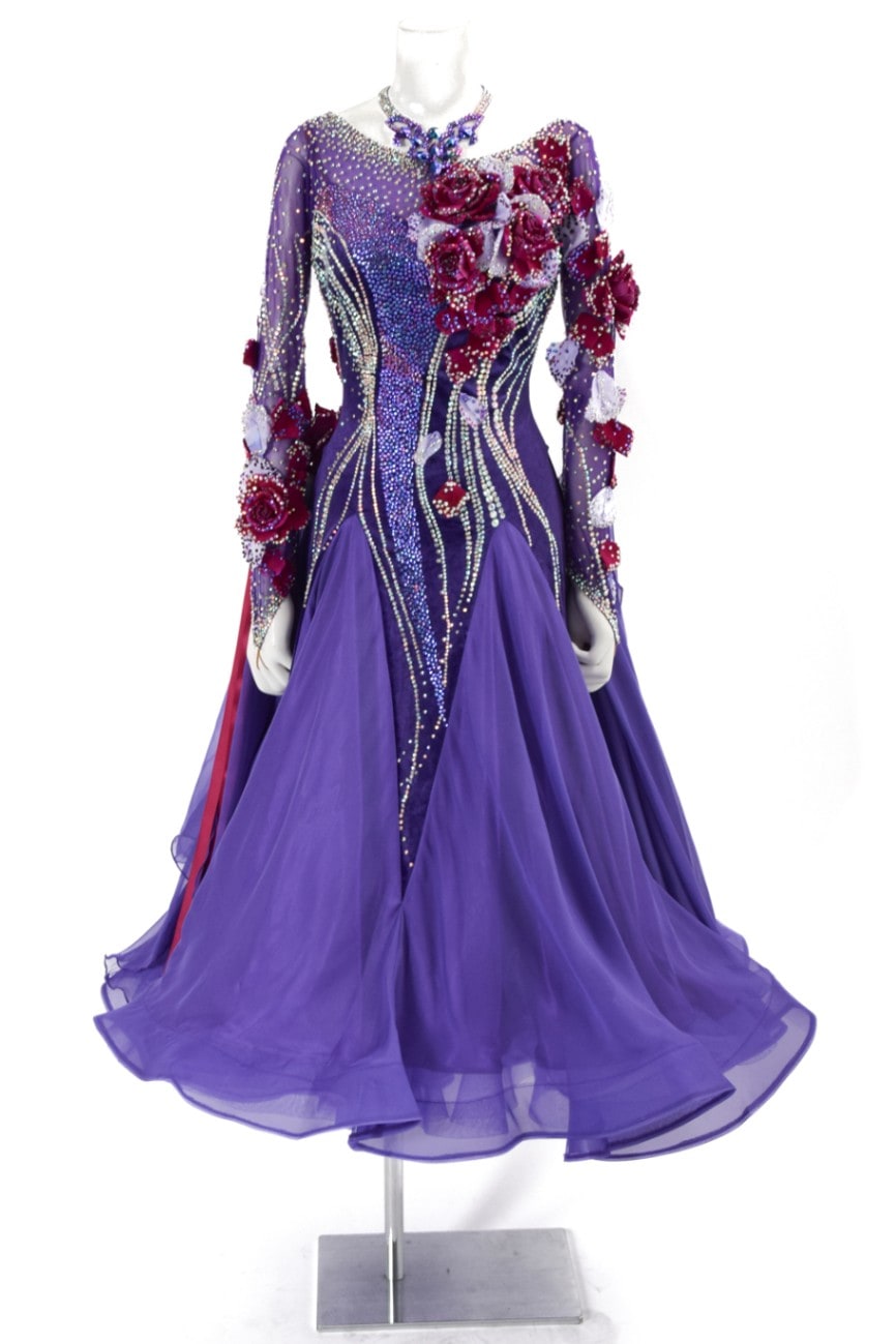 スタンダードドレス WS0651D パープル L 社交ダンス モダンドレス