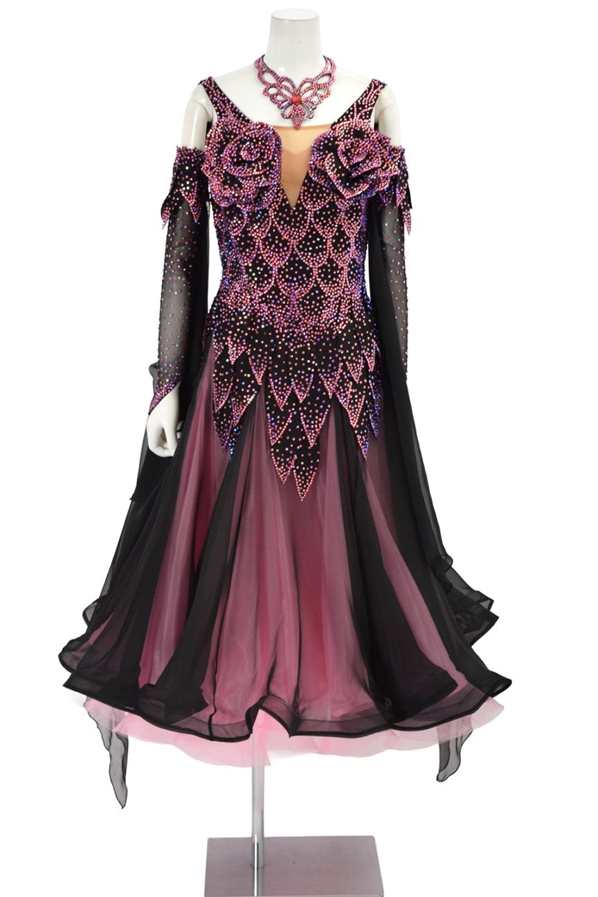 スタンダードドレス WS0607D ブラック/ローズピンク M 社交ダンス