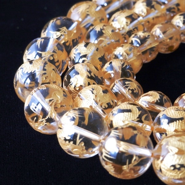 金塗手彫【双龍】水晶丸玉(φ14mm-18mm） | 天然石一覧,天然石から探す