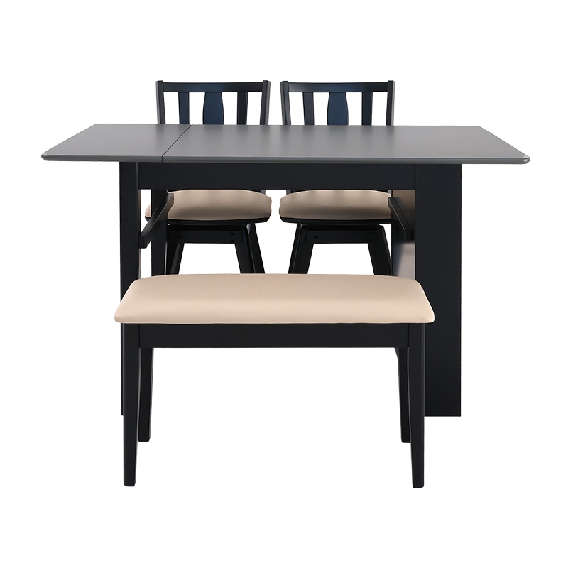 ダイニング4点セット 伸長テーブル CALM4 90EXT BK/M-GY + 回転チェア