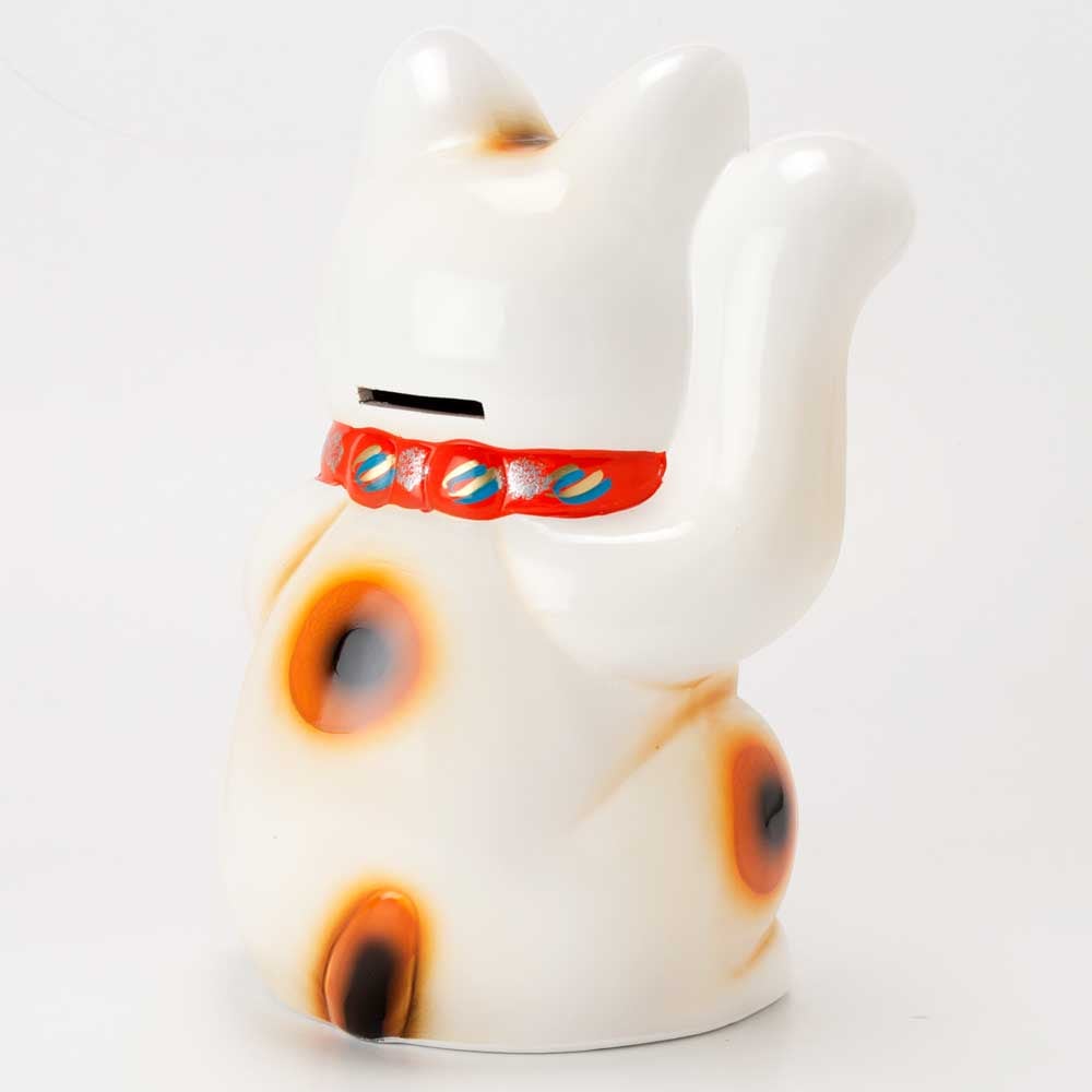 常滑焼 招き猫 7号小判白猫貯金箱 右手上げ (143-59-86) 愛知県の工芸