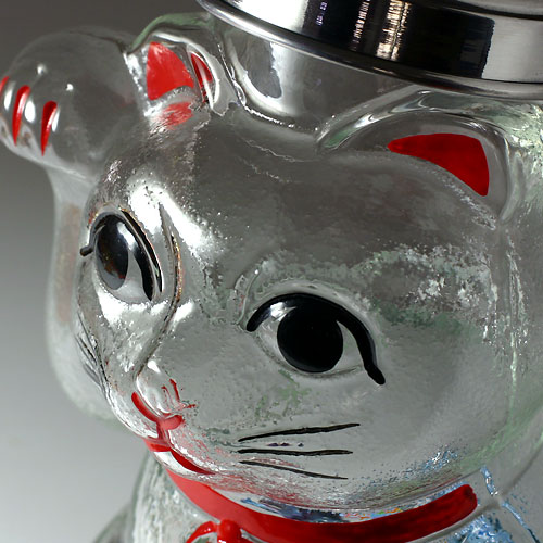 廣田硝子 招き猫 菓子ビン 大 レトロ感ある懐かしのガラス瓶