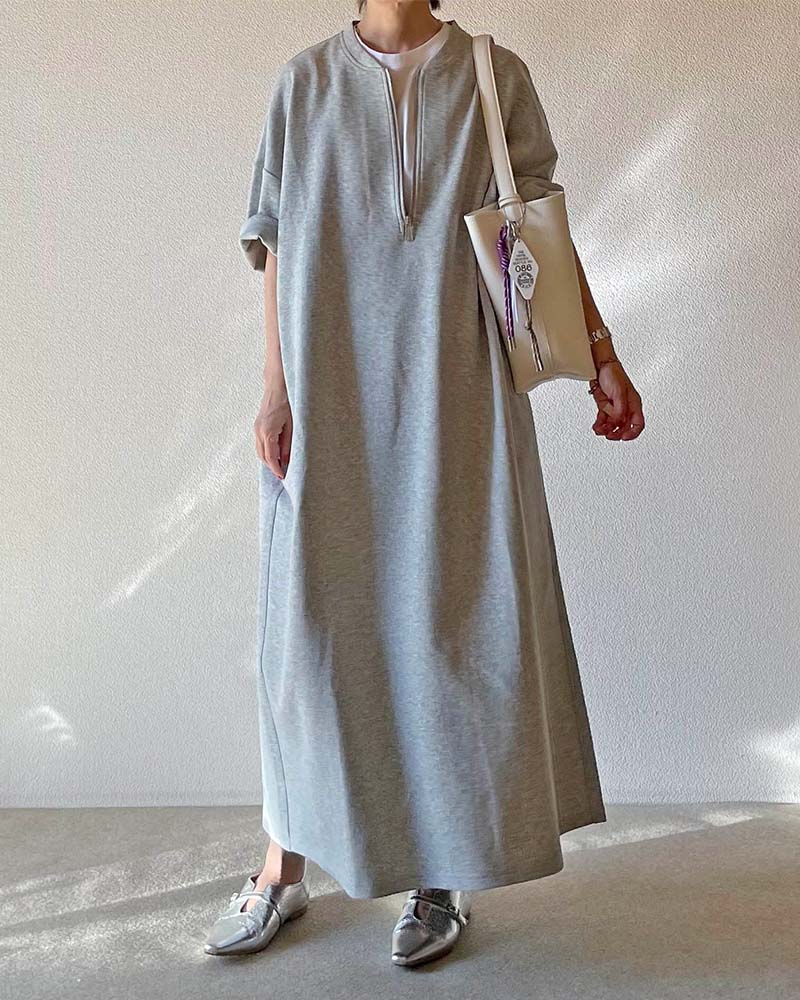 Canaria Style】ダンボールニットハーフジップコクーンワンピース