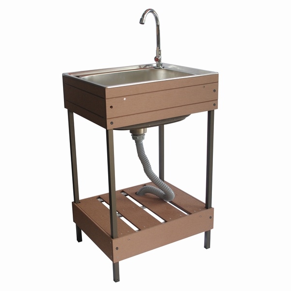 人工木ガーデンシンク 小 ブラウン 幅50cm 水栓金具付き ※訳あり品