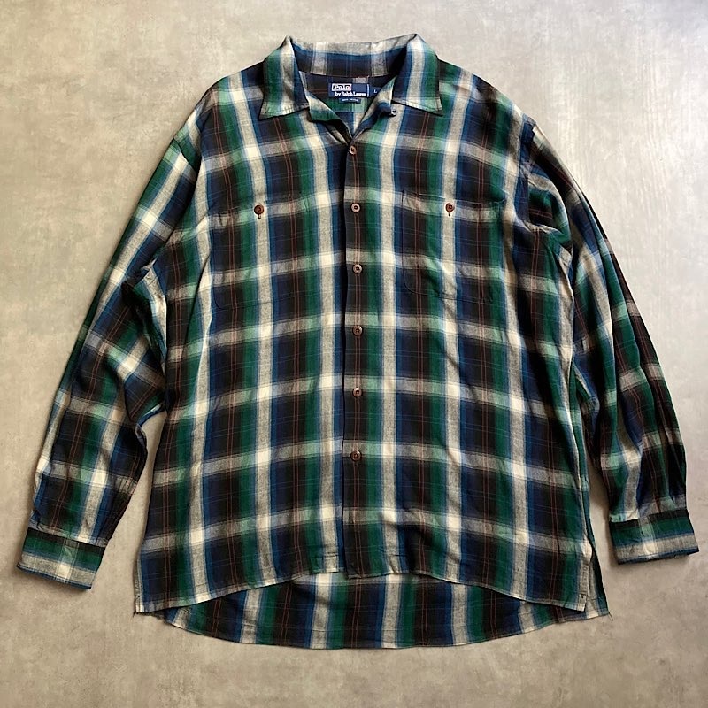 90's Polo Ralph Lauren Rayon Open Collar Ombre Check Shirts L 90