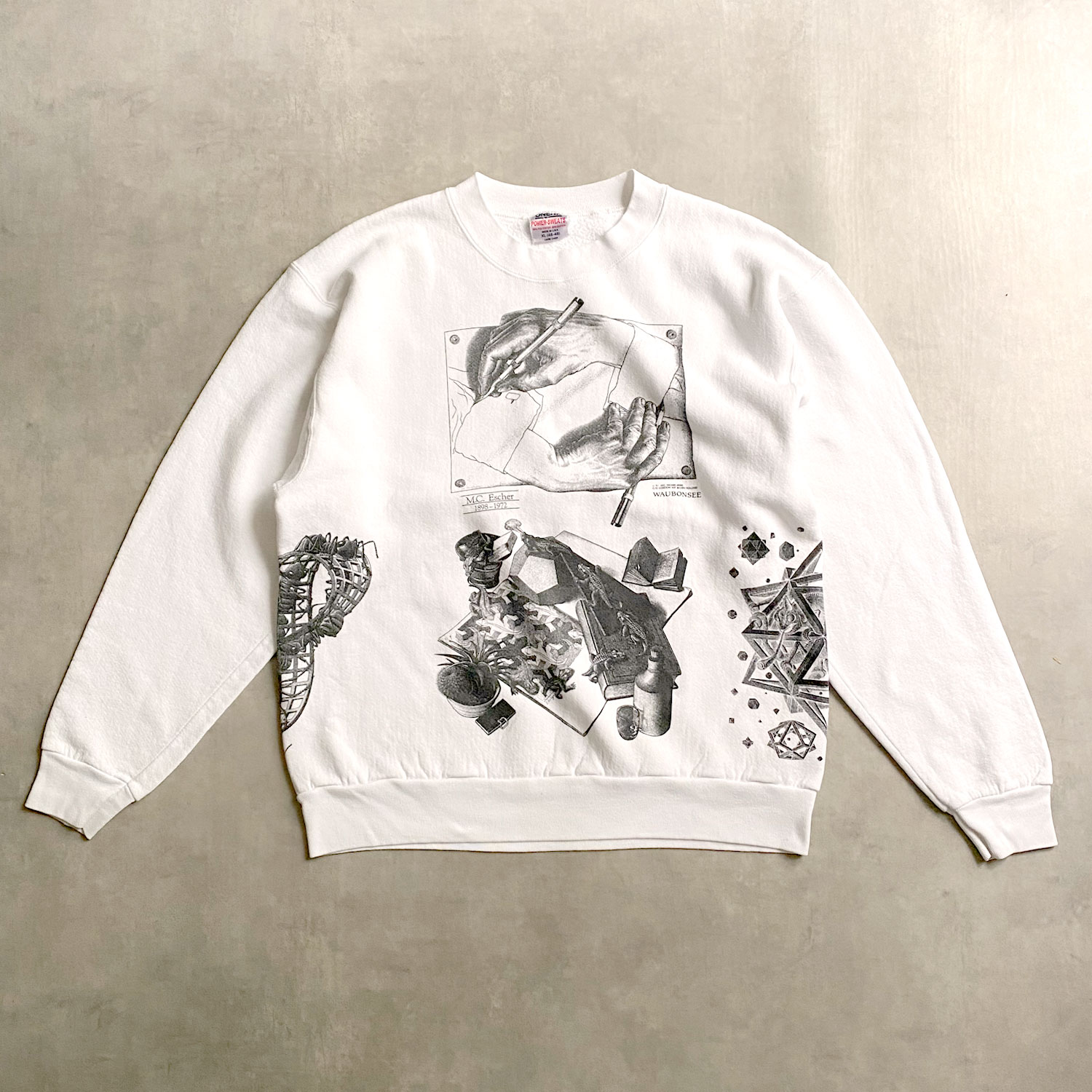 90's M.C ESCHER Multi Print Vintage Sweat Shirt Made in USA WHITE