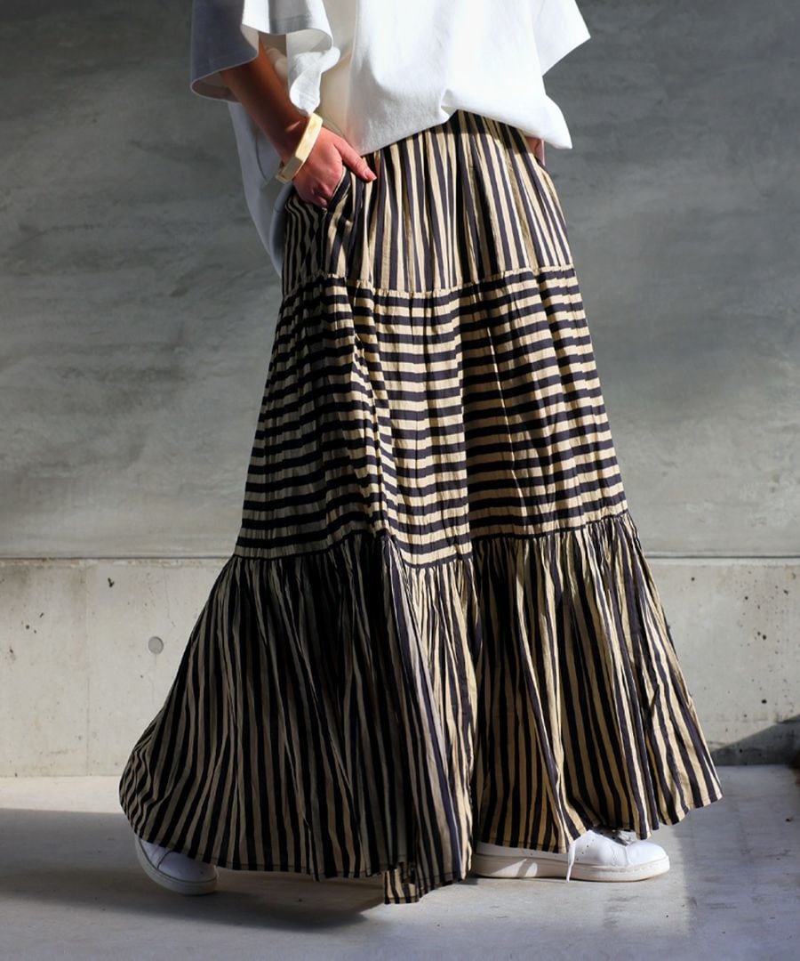 再入荷予定有!インド綿 ストライプスカート スカート レディース 送料