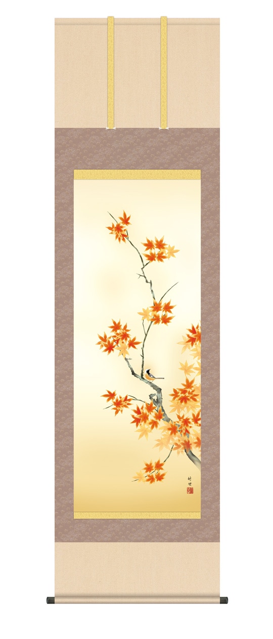 南天』 田村竹世 洛彩緞子本表装 掛軸 複製名画 花鳥画【ポイント5