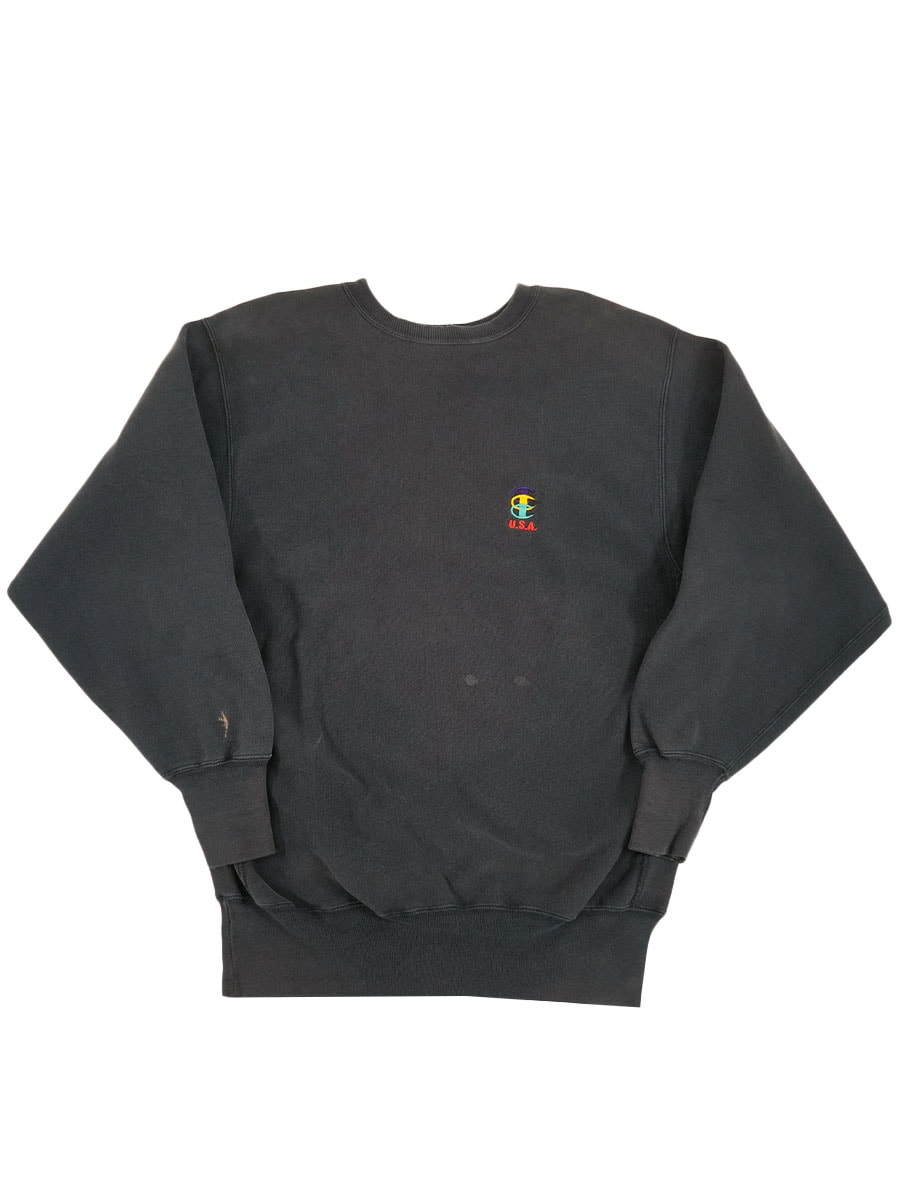 90's 刺繍タグ チャンピオンRW 3連スクリプトロゴ刺繍 黒 表記(XXL