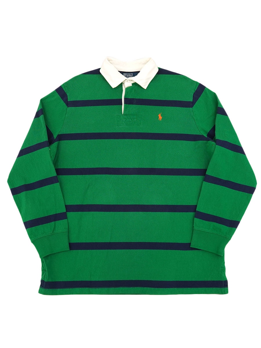ラルフローレン グリーン×ネイビー ボーダー ラガーシャツ 表記(L