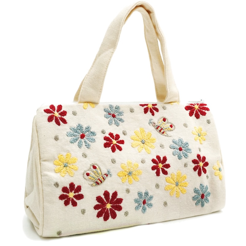 ☆売切り特別セール】ちび刺繍バッグ 花柄（白） | 第3世界ショップ