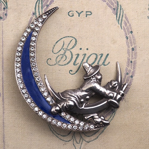 シルバー ニエロ細工 星模様 ムーンブローチ