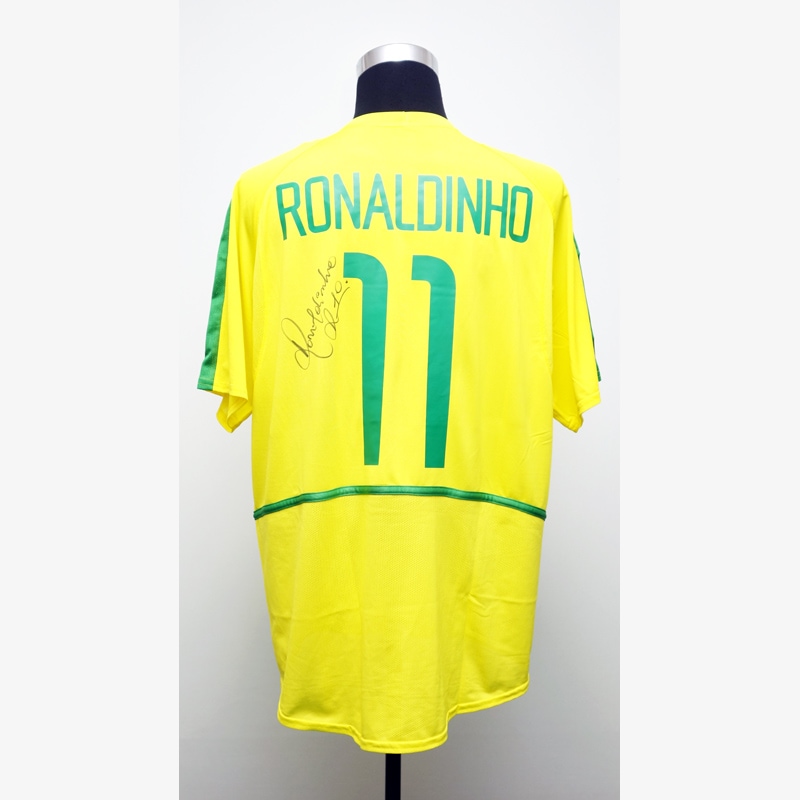 ロナウジーニョ直筆サイン入りブラジル代表02/04ホームユニフォーム
