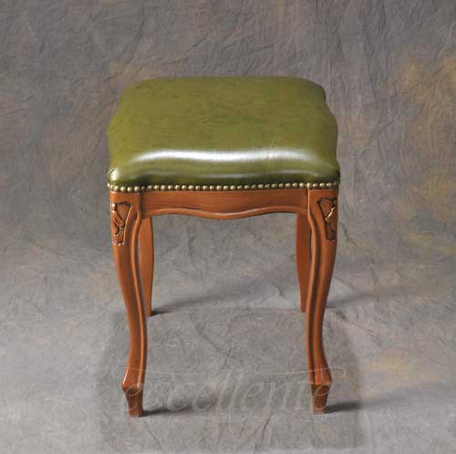 イタリア製 スツール ウォールナット仕上げ／レザーグリーン｜Stool