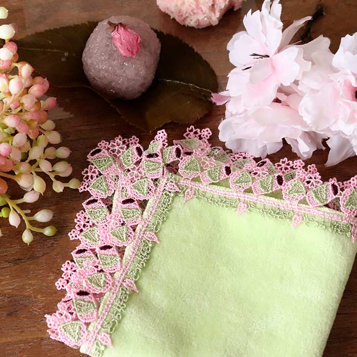 完売】 近沢レース店 タオルハンカチ 桜餅 イエローグリーン シーズン