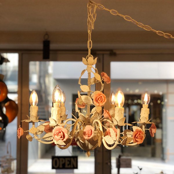 アンティーク調ピンクローズ・シャンデリア 6灯(φ580×H520mm) | EL JEWEL