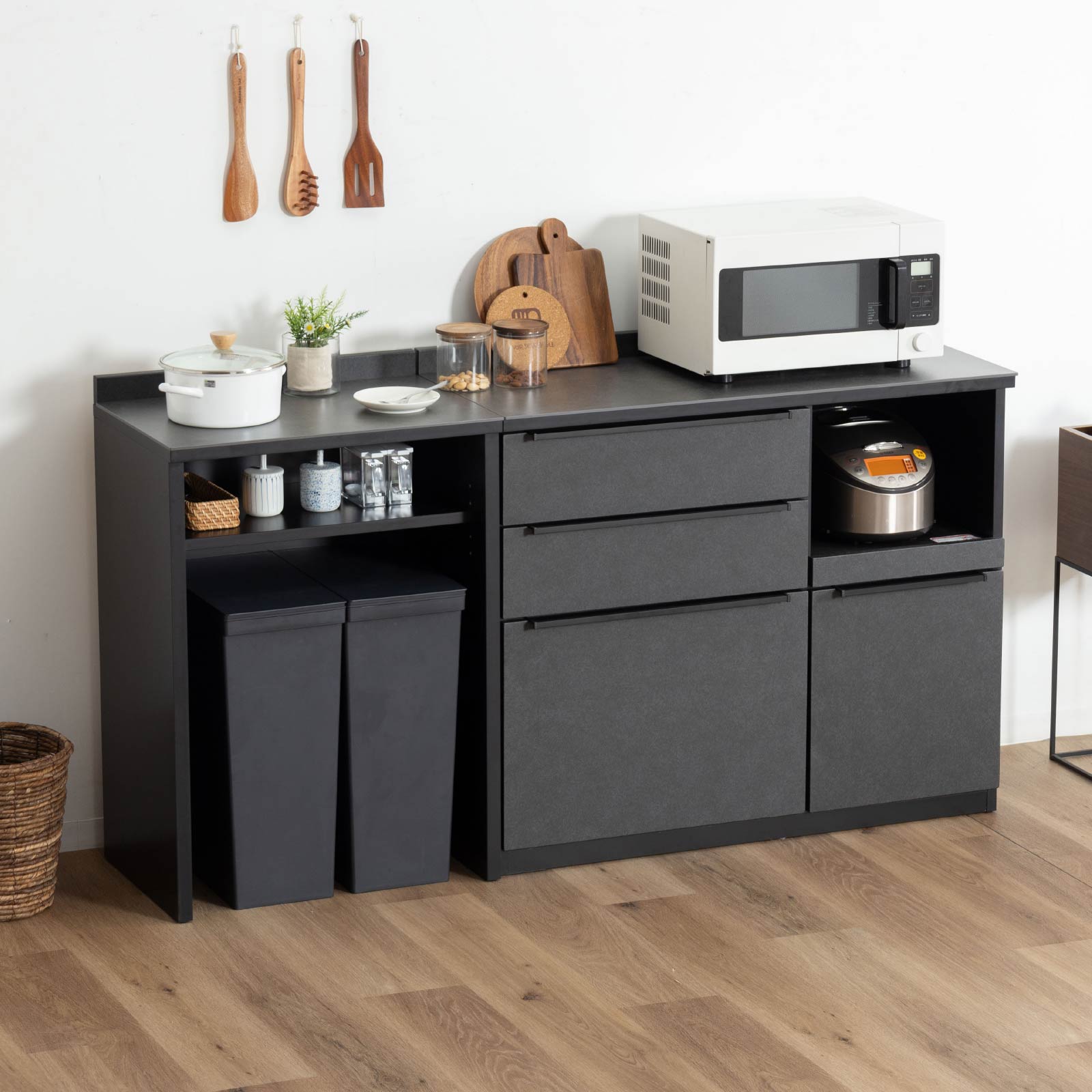 幅160］ セラミック天板 キッチンカウンター ｜ ゴミ箱収納 分割可