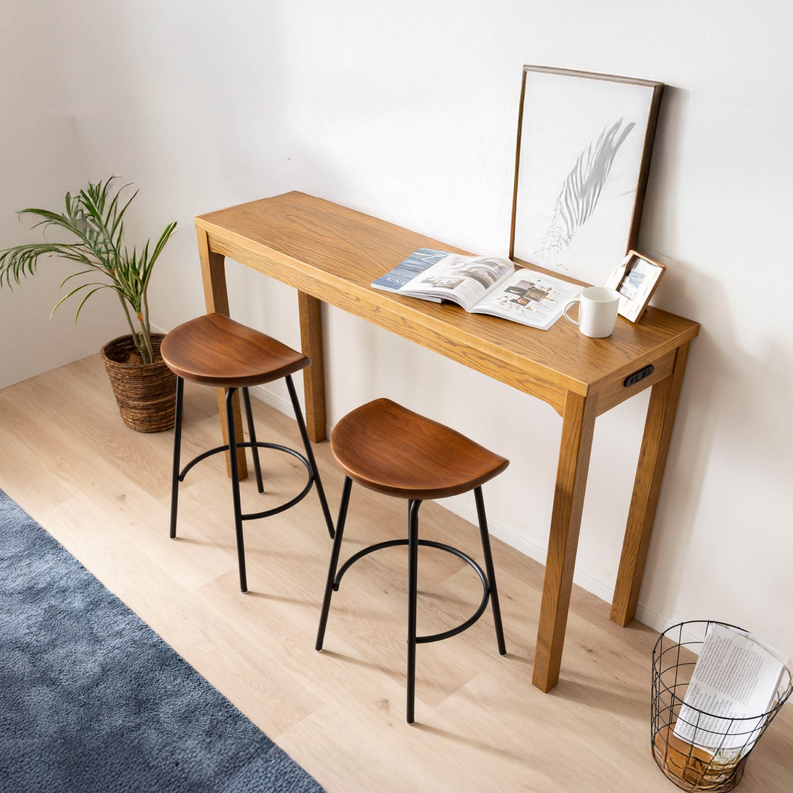 座面高さ67］ ルーナ ｜ 北欧 ヴィンテージ アイアン脚 木座面 ハイ