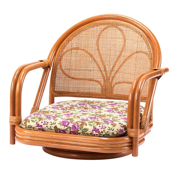 東京ラタン 天然籐肘付き回転チェア ロータイプ｜ファミリー・ライフ