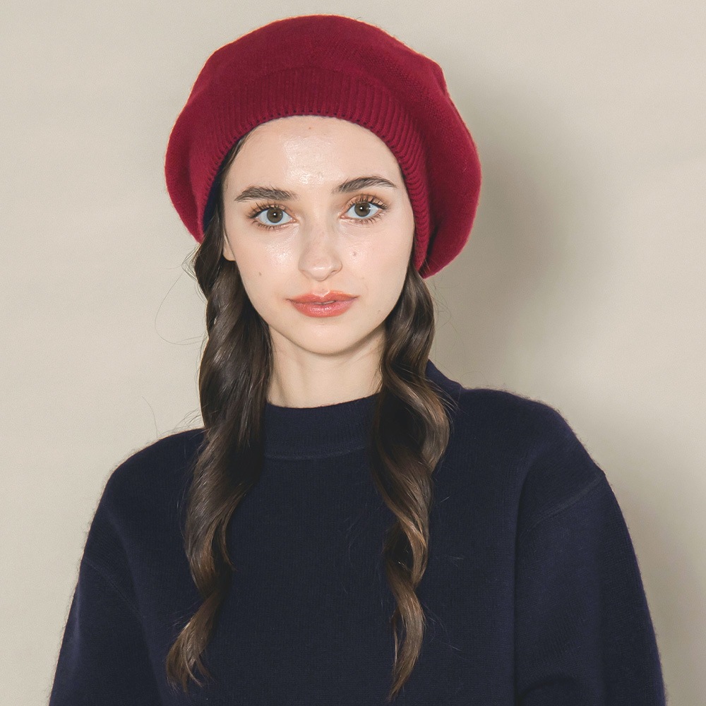 カシミヤ100％ リバーシブルニットベレー帽＜強縮加工＞ | Other