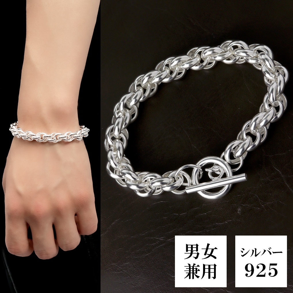 シルバー925 ダブルロールチェーン ブレスレット シルバー マンテル T