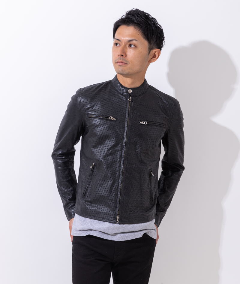 革ジャン メッシュレザー パンチング シングルライダース レザー