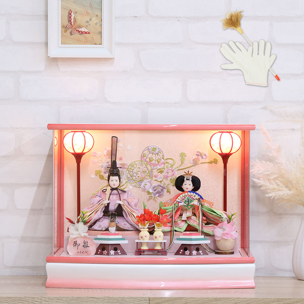 雛人形 工房天祥 小芥子親王 ピンク 白 パノラマ アクリル ケース飾り