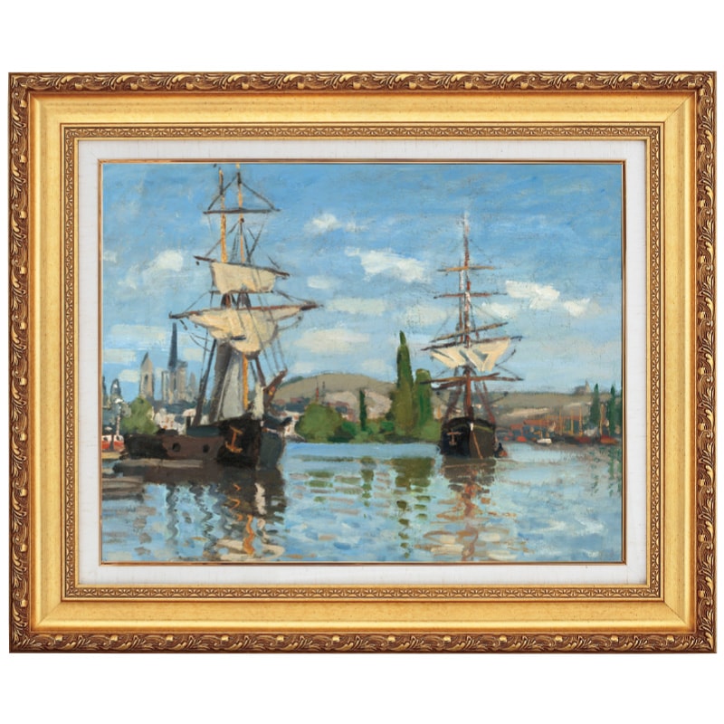 モネ セーヌ川の船、ルーアン 10号 立体複製名画 絵画 額付き