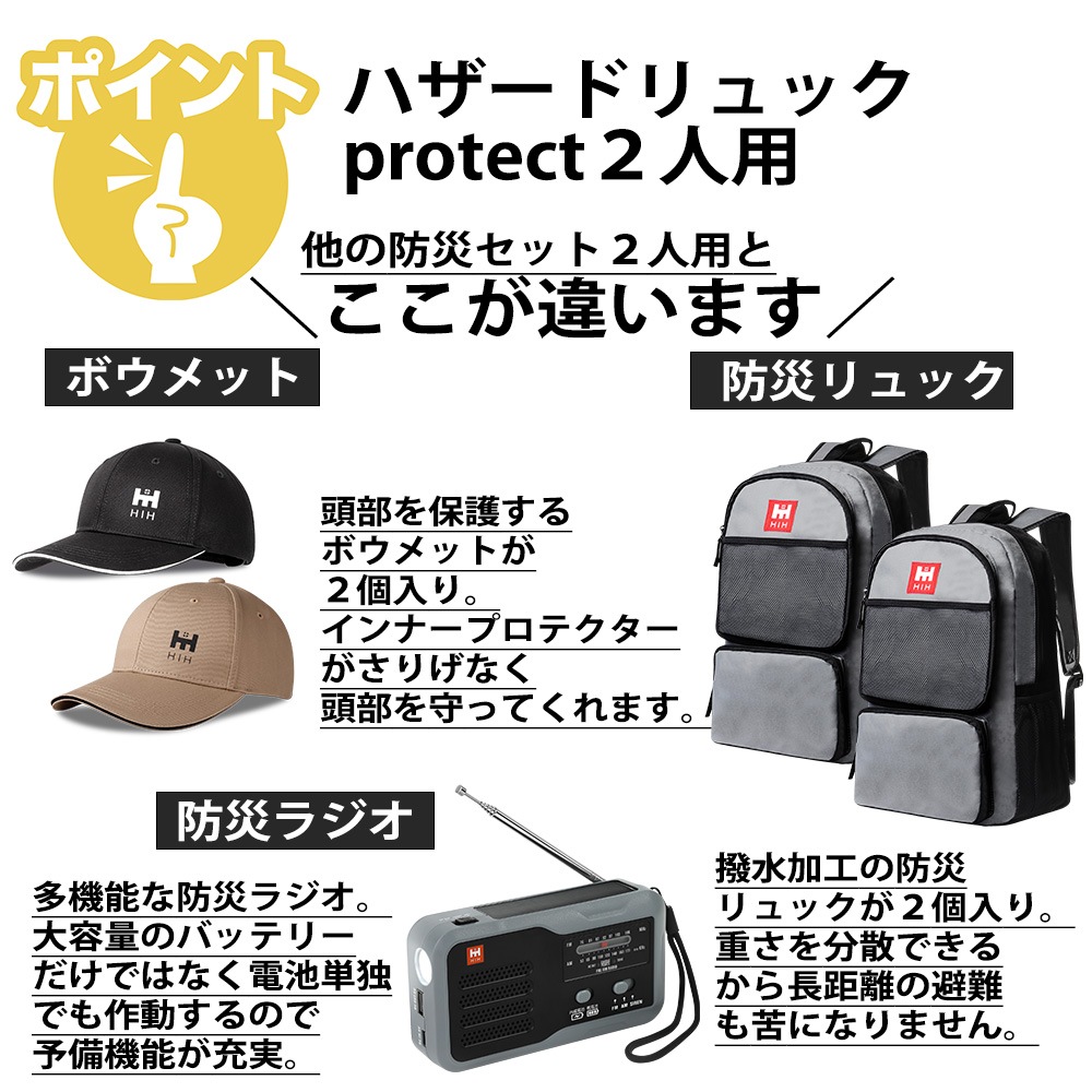 ボウメット2個付】防災セット 2人用 防災グッズ セット 防災リュック