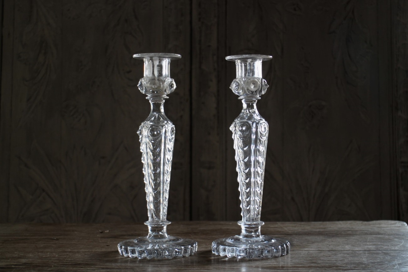 バカラ/サンルイ 19世紀 クリスタルキャンドルスタンド ペア 6377