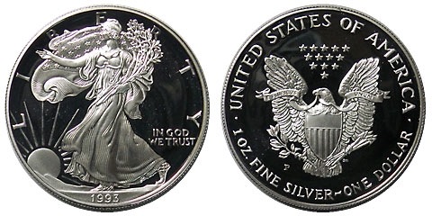 アメリカ イーグル1＄銀貨 1993-P Proof プラケース入り（箱ナシ
