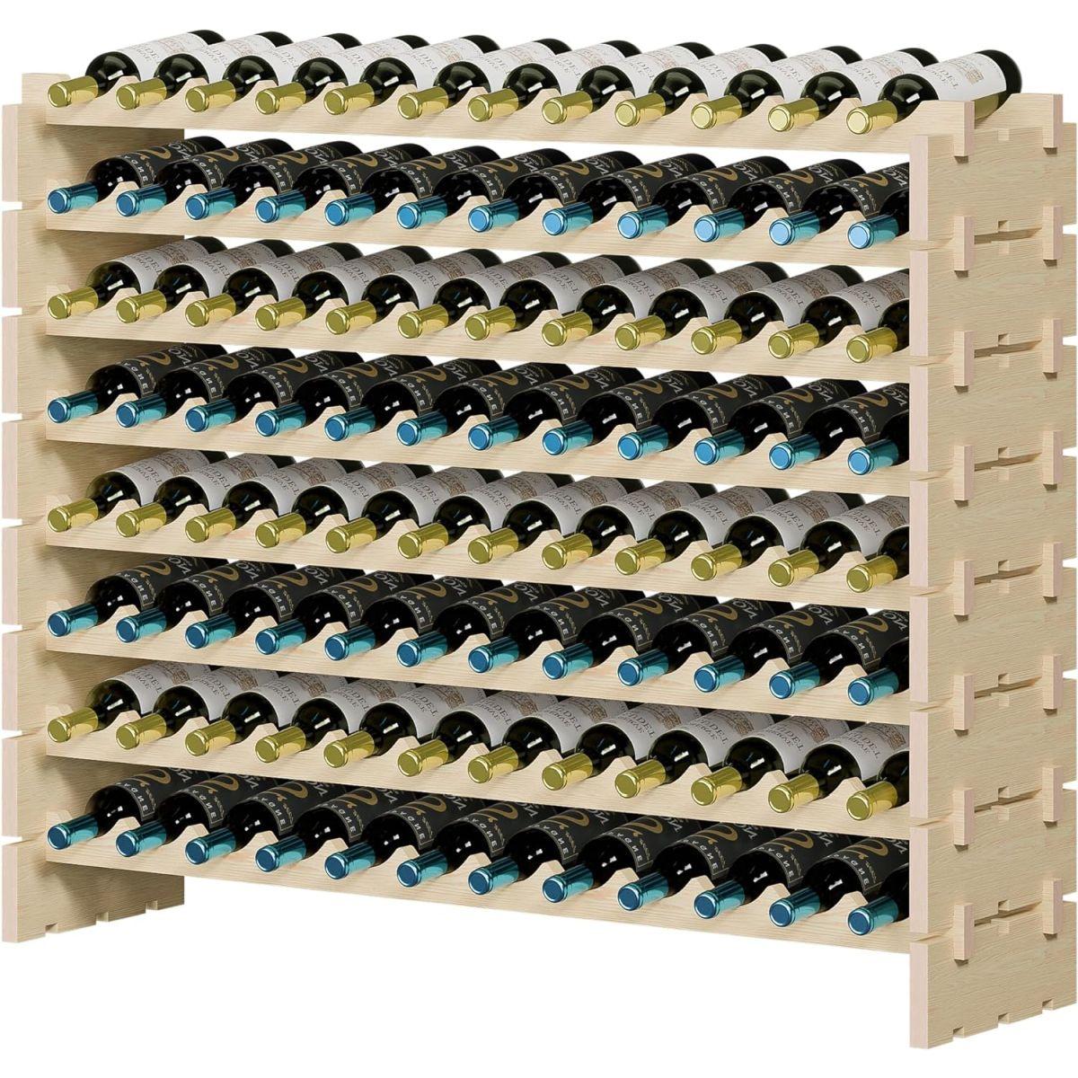 ZENY 大型 ボトル96本 木製ワインラック 積み重ね可能 横12列収納 頑丈