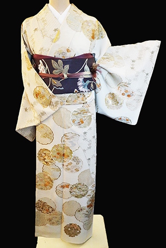 正絹訪問着 レンタルフルセット「総柄汕頭刺繍 雪輪に小花