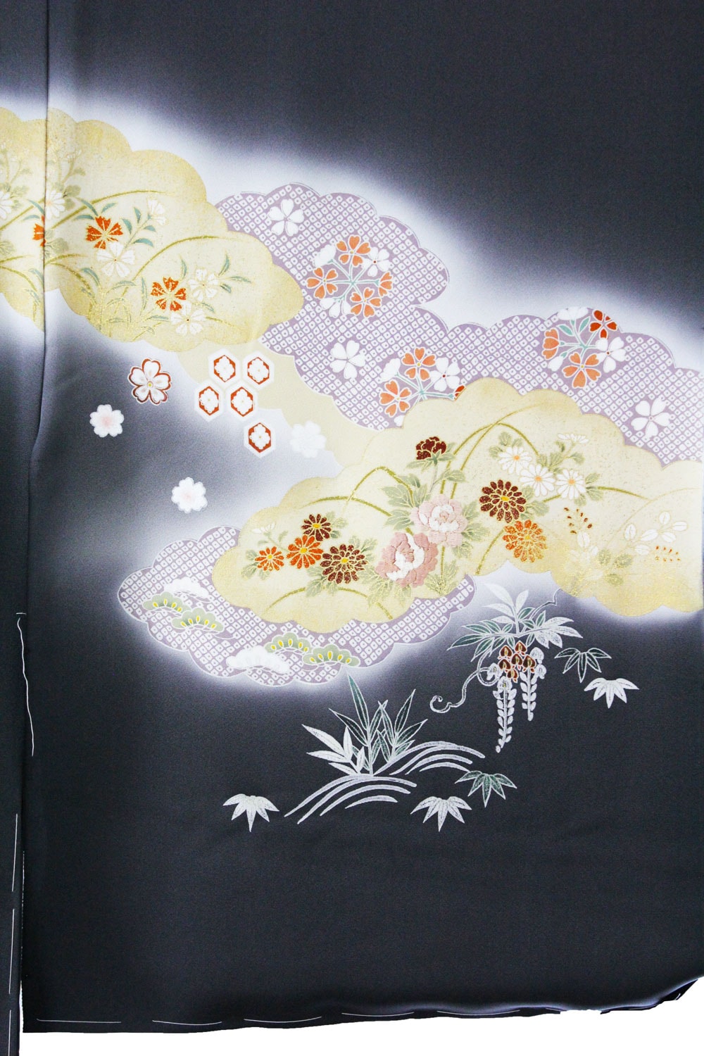 最高級丹後ちりめん訪問着「蘇州汕頭刺繍に京友禅 雲取りに四季の花