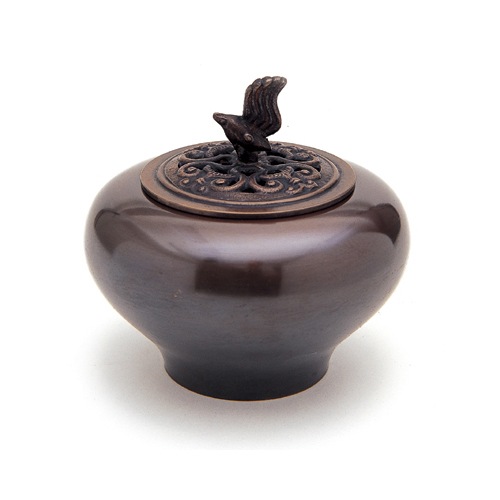 日本香堂の香器『香炉【寿型小鳥蓋(ことぶきがたことりふた)】高岡銅器