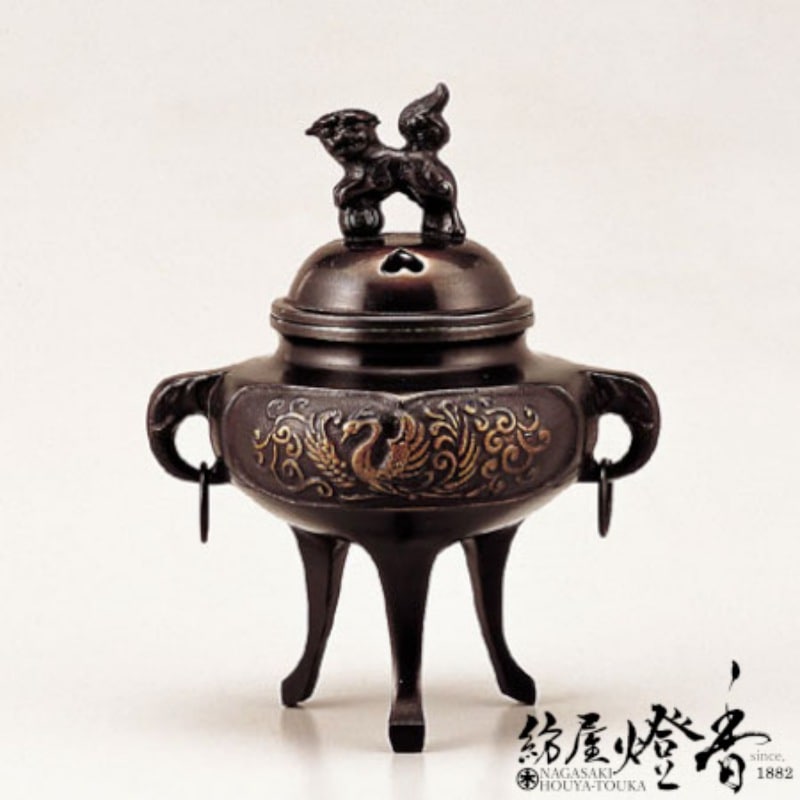 香炉/香器『高岡銅器【カン付鳳凰香炉/古手色】銅製[空焚き用]』竹中