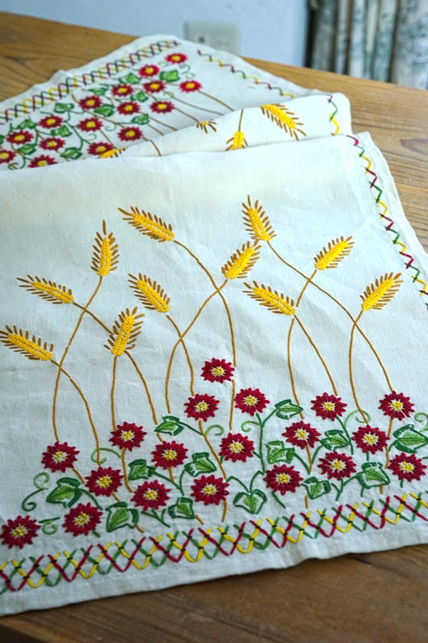 フランスのお花と麦の刺繍テーブルランナー43×100cm ge-962の通販