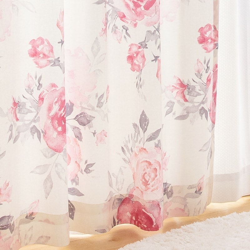 印象的な花柄プリントカーテン【ロージェ PI】ピンク | ○カーテン