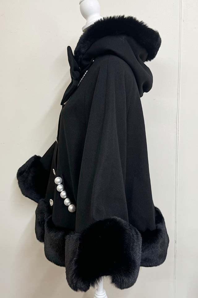 Princess Melody】リボン付きボリュームファーフードケープコート