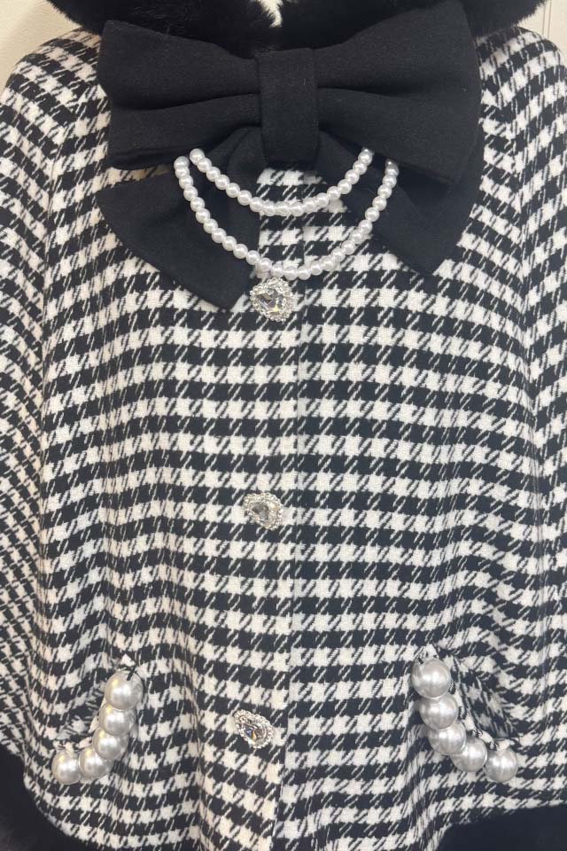 Princess Melody】リボン付きボリュームファーフードケープコート