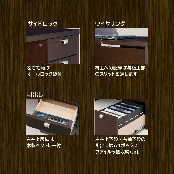 エグゼクティブデスク 役員用 社長用 高級机 W1600mm VP-31RDEWS（商品