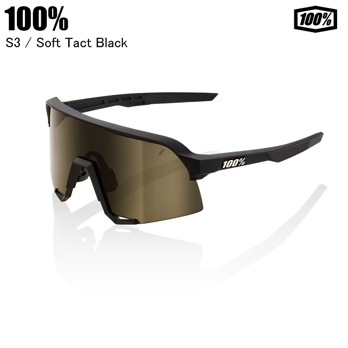 100% S3 スポーツサングラス ブラック/イエロー ケース付 100% S3