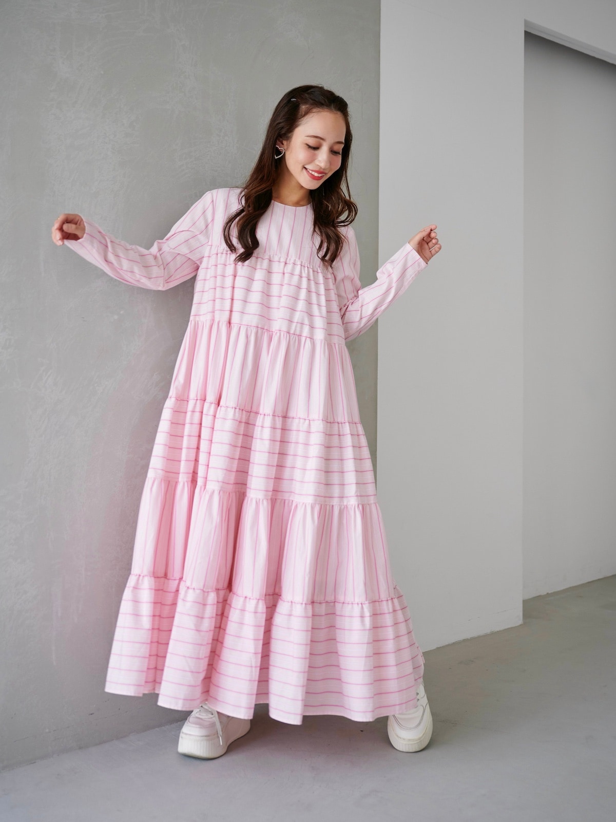 ピンクストライプティアードワンピース【残り3点】 | DRESS | OBLI