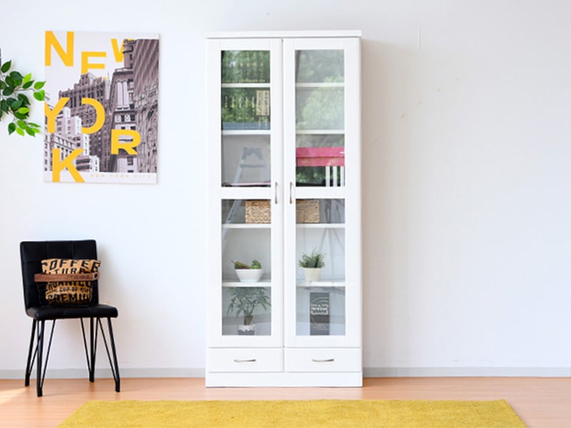 本棚 大容量 白 漫画 扉付き おしゃれ ハイタイプ 薄型 収納棚 日本製